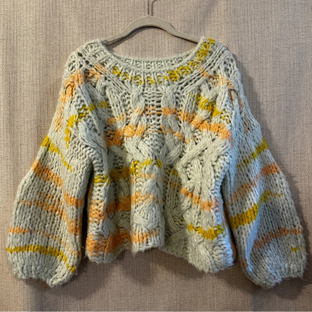 Anthropologie Multicolored Knit Cropped Sweater with Balloon Sleeves